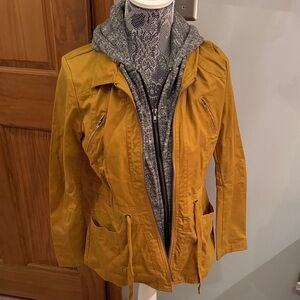 Love Tree Mustard Utility Jacket with Gray Hoodie
